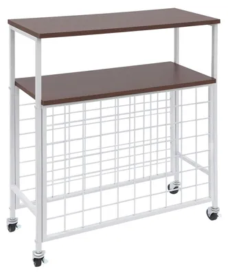 Image de Rangement pour rouleaux de vinyle - Chariot à rouleaux avec supports - 70 compartiments - 2 niveaux - 4 roulettes pivotantes - Extensible - 59 x 25 x 72 cm - Blanc