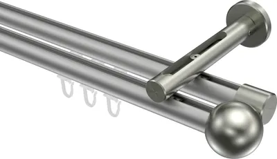 Produktbild von Interdeco Innenlaufstange / Gardinenstange mit Innenlauf Silbergrau / Edelstahl-Optik, Typ Siteno Luino (Kugel), 20 mm Ø 2-läufig, 180 cm