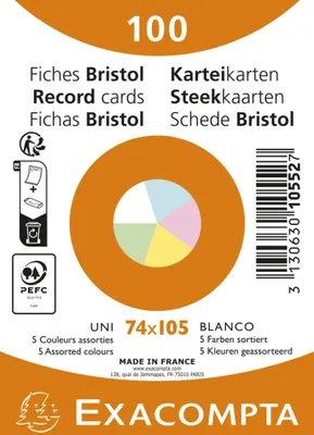 Produktbild von Exacompta 40x Karteikarten A7 100 Stück, blanko, nicht gelocht sortiert - 10552E