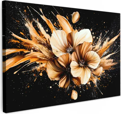 Produktbild von Leinwand Bilder 120x80 cm - Graffiti - Blumen - Gold, Wandbilder, Wanddeko Wohnzimmer, Bild