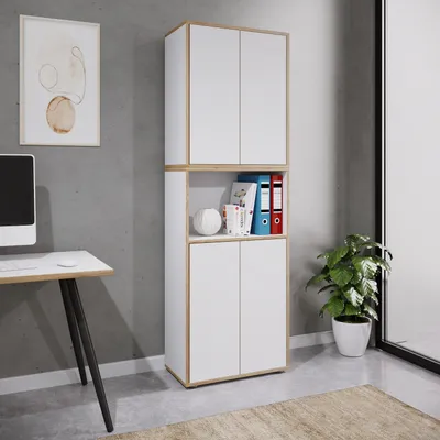 Imagen del producto de VCM: Armario de oficina para documentos, archivador, mueble de oficina, armario Salia, 5 compartimentos, ancho 60 cm, puertas batientes