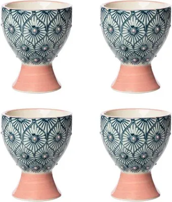 Produktbild von Famanu Eierdopjes Set aus handgestempeltem Keramik - Rosa/Grau