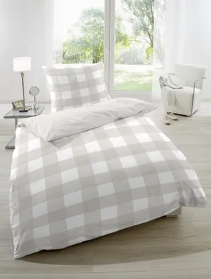 Produktbild von Primera Perkal Bettwäsche 200x200 cm Wende Karo weiß sand 13367004-70