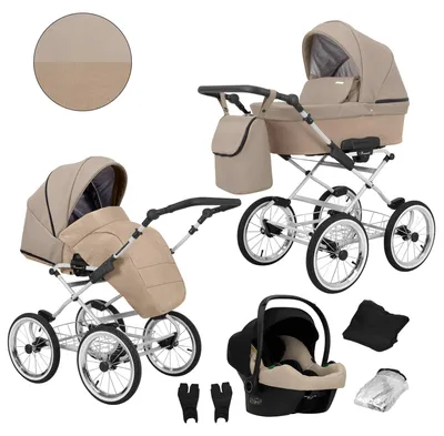 Immagine prodotto di Carrozzina Kunert Romantic 3 in 1 in ecopelle marrone con seggiolino auto Cosmo e telaio grigio