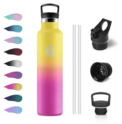 Produktbild von JAPORIA Edelstahl Trinkflasche 1L, Thermosflasche mit Strohhalm, Isolierflasche