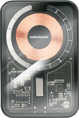 Immagine prodotto di Grundig Wireless Power Bank Transparent 5000mAh - Batteria esterna con ingresso e uscita USB-C - Ricarica wireless - Compatibile con MagSafe per iPhone 12 e successivi - Compatto - Cavo Type-C incluso
