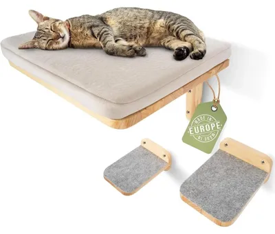 Immagine prodotto di Parete da arrampicata per gatti - Set di mobili tiragraffi da parete - Scala e mensola - Letto a muro - Tre livelli - Grigio