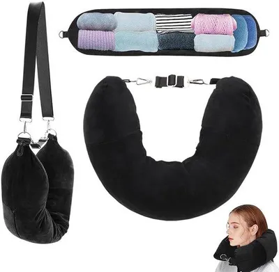 Imagen del producto de Unyqoos®: Almohada para el cuello, ajustable y rellenable, fabricada en felpa, ideal para viajes en avión, coche y camping, color