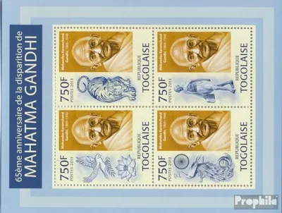 Produktbild von Briefmarken Togo 2013 Mi 4976-4979 Kleinbogen (kompl. Ausgabe) postfrisch Mahatma Gandhi (65. Todestag)