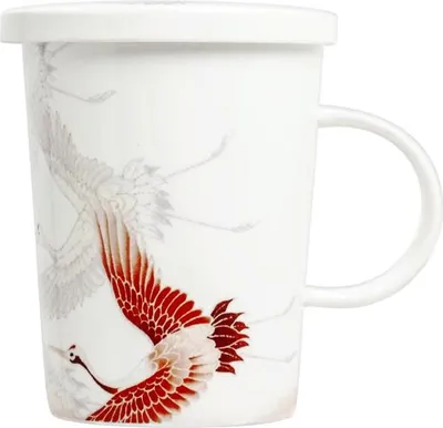 Immagine prodotto di Royal Tea | Tazza da tè con filtro - Bianca - 300 ml - Gru - Elegante tazza