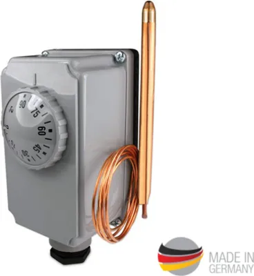 Produktbild von Tauchthermostat mit Fernfühler 0–90°C – Messing R1/2", Kapillar 1000mm, IP40