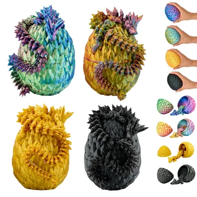 Zdjęcie produktu dla smok 3D w jajku - smocze jajko z figurką smoka 7 cm | 4-pak dużych jajek | wielokolorowy smok-niespodzianka | ruchoma zabawka fantasy