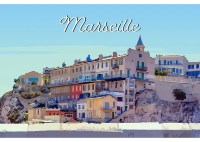 Image de Tableau sur toile illustration ville de Marseille 30x45 cm, Tableau mural moderne pour décoration intérieure