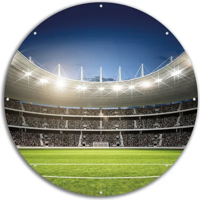 Produktbild von Wallario rundes Outdoor-Poster für Garten oder Balkon, Motiv Fußballstadion Mittellinie, 60 cm Durchmesser