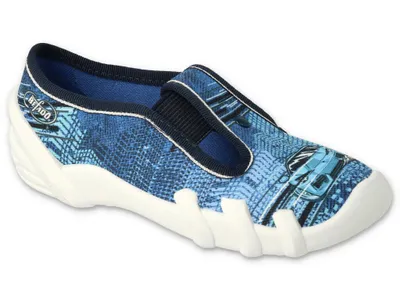Produktbild von Jungen Hausschuhe Befado 290X270 290Y270 blauer Slip-On mit Auto, Lederinnensohle