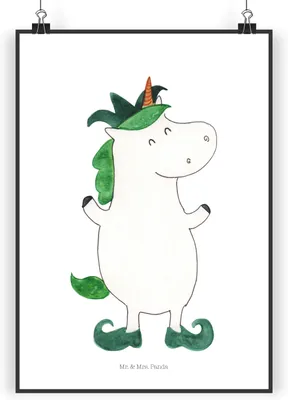 Produktbild von Mr. & Mrs. Panda Bild Einhorn Joker DIN A3 - Weiß - Geschenk, drucke, Einhörner, wanddeko, Unicorn, Wanddekoration, Kasper, Hofnarr, Mittelalter, kunstdruck poster
