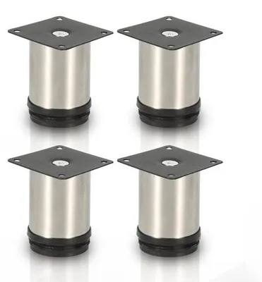 Image de 4 pieds de table réglables, pieds cylindriques pour fauteuil, en acier inoxydable (hauteur 80 mm)