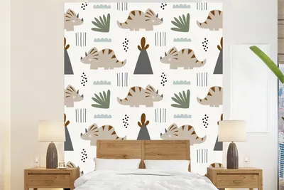 Produktbild von MuchoWow® Fototapete für Wohnzimmer oder Schlafzimmer Wandtapete Vinyl Motivtapete Jungen - Kinder - Dinosaurier - 195x240 cm - Gemusterte