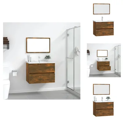 Produktbild von vidaXL 2-tlg. Badmöbel-Set Räuchereiche Holzwerkstoff -  Badezimmermöbel-Sets