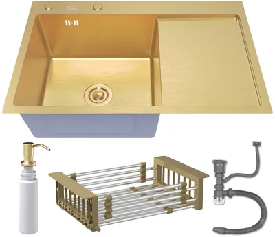 Produktbild von Einspülbecken mit Abtropffläche 78x50L Gold + Zubehör