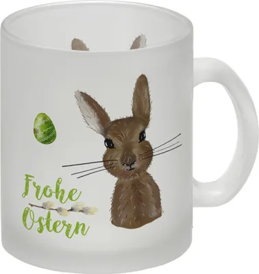 Produktbild von Frohe Ostern Glas Tasse mit Osterhase und Osterei