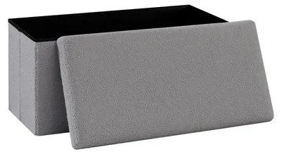 Obrázok produktu pre Skladacia sedacia lavica s úložným priestorom, materiál: bouclé, farba: sivá, rozmer: 76,5 x 38 x 38 cm