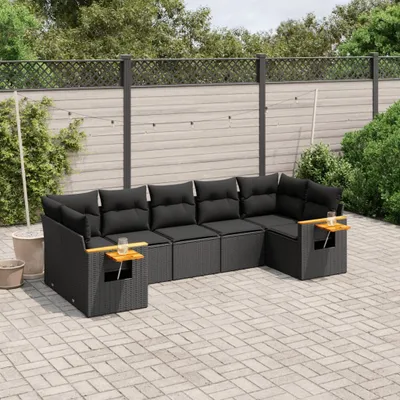 Produktbild von 7-tlg. Garten-Sofagarnitur - mit Kissen Schwarz Poly Rattan - Gartenmöbelset 3227105