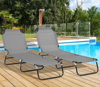 Produktbild von 2er Set Sonnenliege klappbar Gartenliege mit 5-Fach Höhenverstellbarer Rückenlehne Campingliege