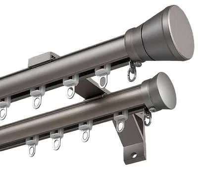 Zdjęcie produktu dla Szyna do zasłon, dwutorowa, aluminiowa, montaż ścienny, kolor szary, długość 5,7 m
