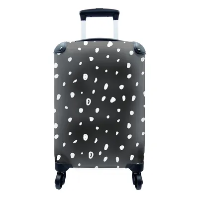 Produktbild von MuchoWow® Koffer Handgepäck Trolley Rollkoffer Kleine Reisekoffer mit 4 Rollen - Schwarz - Weiß - Tupfen - Muster - Cabin Size < 55x40x23 cm & 55x40x20 cm - Fotokoffer - Kabinenkoffer - Boardgepäck - Reise-Box - Reisekoffer - Reisegepäck - Koffer mit Bild - Trolley für Kinder