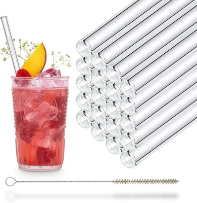 Productafbeelding van Glazen drinkrietjes - Set van 20 stuks - Inclusief reinigingsborstel - Glas - Transparant - 20 cm - Recht - BPA-vrij -  Germany plasticvrij