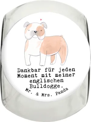 Produktbild von Mr. & Mrs. Panda Dose Englische Bulldogge Moment L 870ml - Weiß - Geschenk, aufbewahrungsglas, Vorratsbehälter, Glasdose, Dekoglas, Keksdose