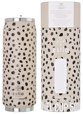 Image de Estia - Gobelet isotherme de 500 ml avec paille, motifs léopard beige et noir