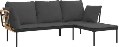 Produktbild von vidaXL 3-tlg. Garten-Lounge-Set mit Kissen Dunkelgrau Poly Rattan