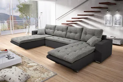 Produktbild von Wohnlandschaft Sofa NINO XL mit Schlaffunktion Schwarz-Grau