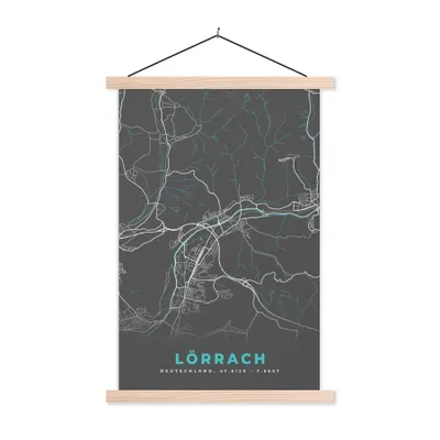 Produktbild von MuchoWow® Textilposter Deutschland - Blau - Lörrach - Stadtplan - Karte 120x180 cm mit holzfarbenen Rahmen - Textil-Plakat