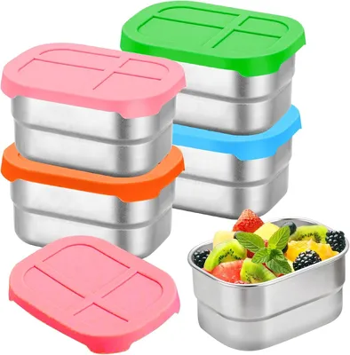 Produktbild von 4 Stück Lunchboxen - 230ml - Snackbox für Kinder - Auslaufsichere Vorratsdosen - mit Silikondeckel - für Obst, Nüsse oder kleine Mahlzeiten - Rosa