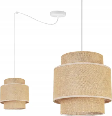 Produktbild von Boho Spider Hängelampe - Deckenlampe - Pendelleuchte aus Metall mit Lampenschirm aus Stoff - E27 - 1-Flammig - Weiß Basis und Jute