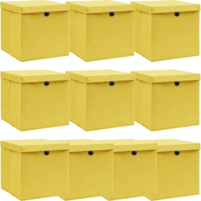 Obrázok produktu pre Úložné boxy s vekom 10 ks, žlté 32x32x32 cm, látka