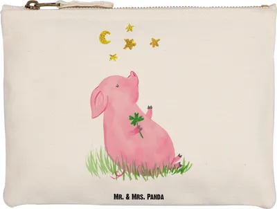 Produktbild von Mr. & Mrs. Panda Mäppchen Schwein Glück Grösse XL Große - Weiß - Geschenk, Sterne, Motivation, Lustige Sprüche, Schlampermäppchen, kosmetiktäschchen, Pouch, Federmappe