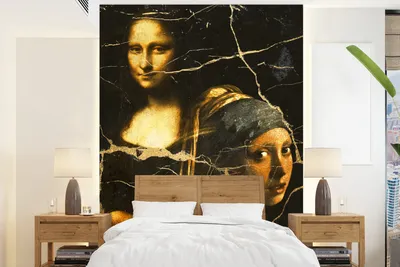 Produktbild von MuchoWow® Fototapete für Wohnzimmer oder Schlafzimmer Wandtapete Vinyl Motivtapete Alte Meister - Malerei - Collage - 195x260 cm - Wandbild