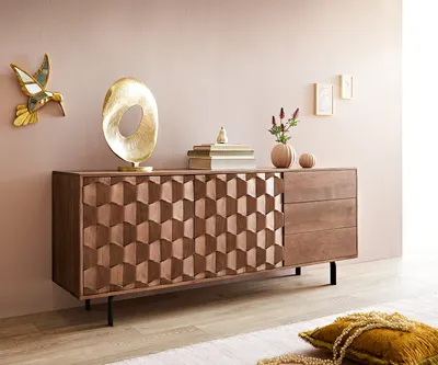 Produktbild von DELIFE Sideboard Fevo 175 cm Akazie Braun 2 Türen 3 Schubfächer L-Fuß