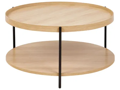 Produktbild von BELIANI Couchtisch Hellbraun u. Schwarz MDF-Platte in Holzoptik mit Metallbeinen Ablage Rund für Wohnzimmer