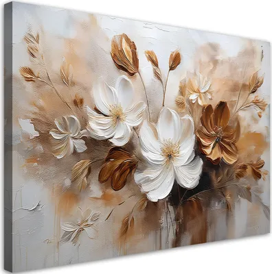 Immagine prodotto di Tela bianca con fiori selvatici dipinti 100x70 Feeby Beige quadro per la parete pronto per essere appeso