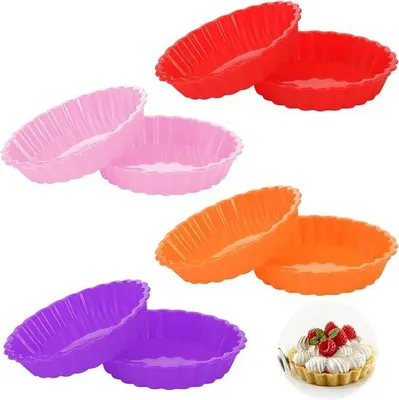 Produktbild von Silikonische Mini-Kuchenformen - kleine runde Obstbodenformen - Kuchen, Muffins, Quiche 4er - Set aus 8 Tartelette-Formen