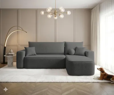 Produktbild von CORNERO Ecksofa TEXAS mit Schlaffunktion Couch in L-Form mit Stauraum Eckcouch mit Bettkasten Sofa in L-Form Dunkelgrau Ottomane rechts