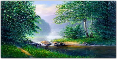 Produktbild von Coloray Küchenrückwand 100x50 Spritzschutz aus Glas - Wald Flusslandschaft
