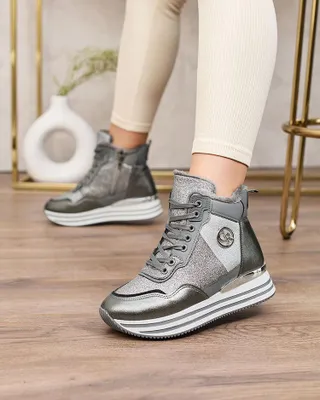 Produktbild von Damen Stoff-Sneakers Kawellas Grau, leichte Freizeitschuhe, Größe 39