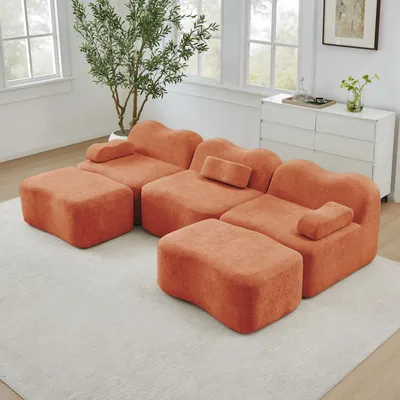 Produktbild von STILVORA Modulares Sofa mit 2 Ottomans,U-Sofa aus 32D-Hochdichtschaum mit tiefer Sitzfläche, 3-Sitzer Sofa mit beweglichem Armlehnenkissen