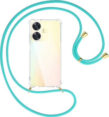 Produktbild von Handykette Backcover-Schutzhülle mit Band (Metall goldfarben) für Realme C55 (6.72'') - türkis